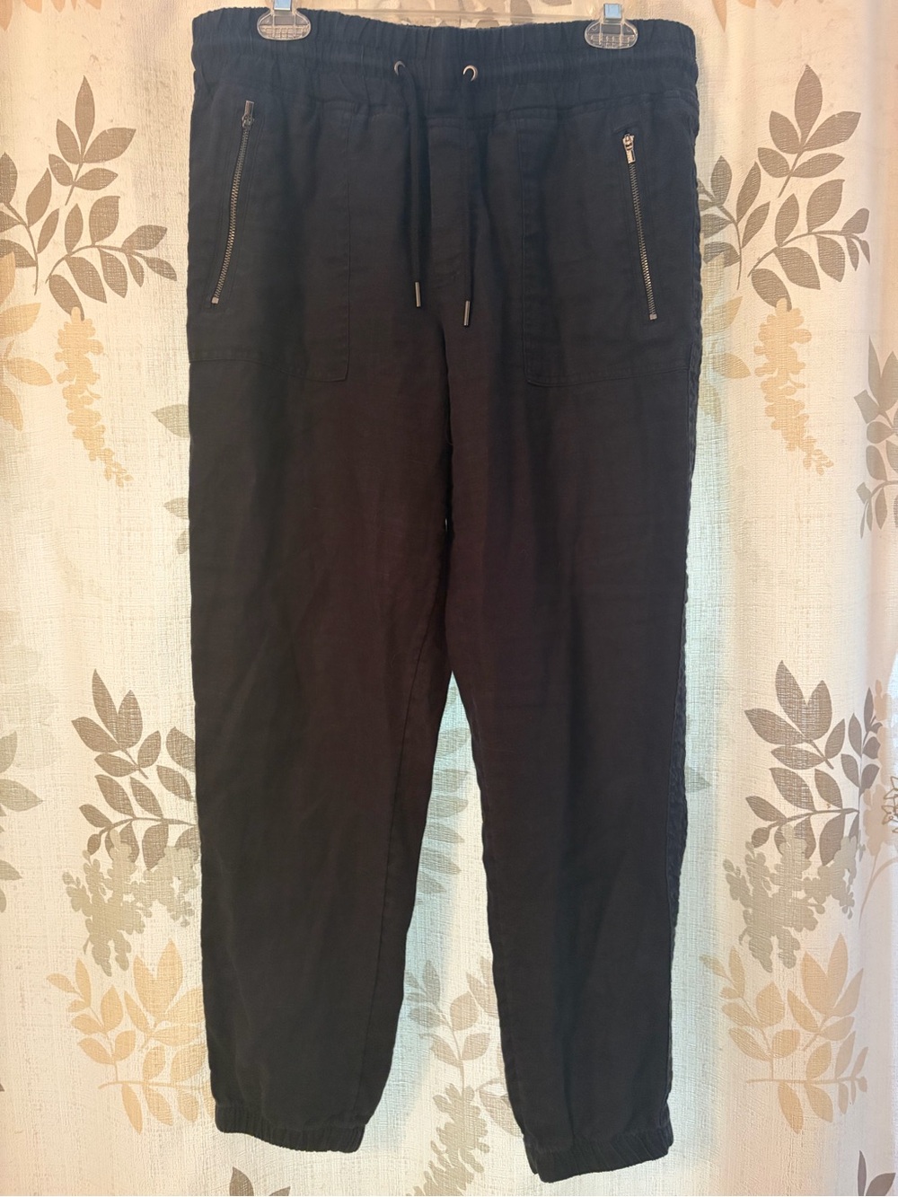 Athleta Womens 100% Linen Cabo Jogger 10 Black Athleisure Stretchy Waist Comfy